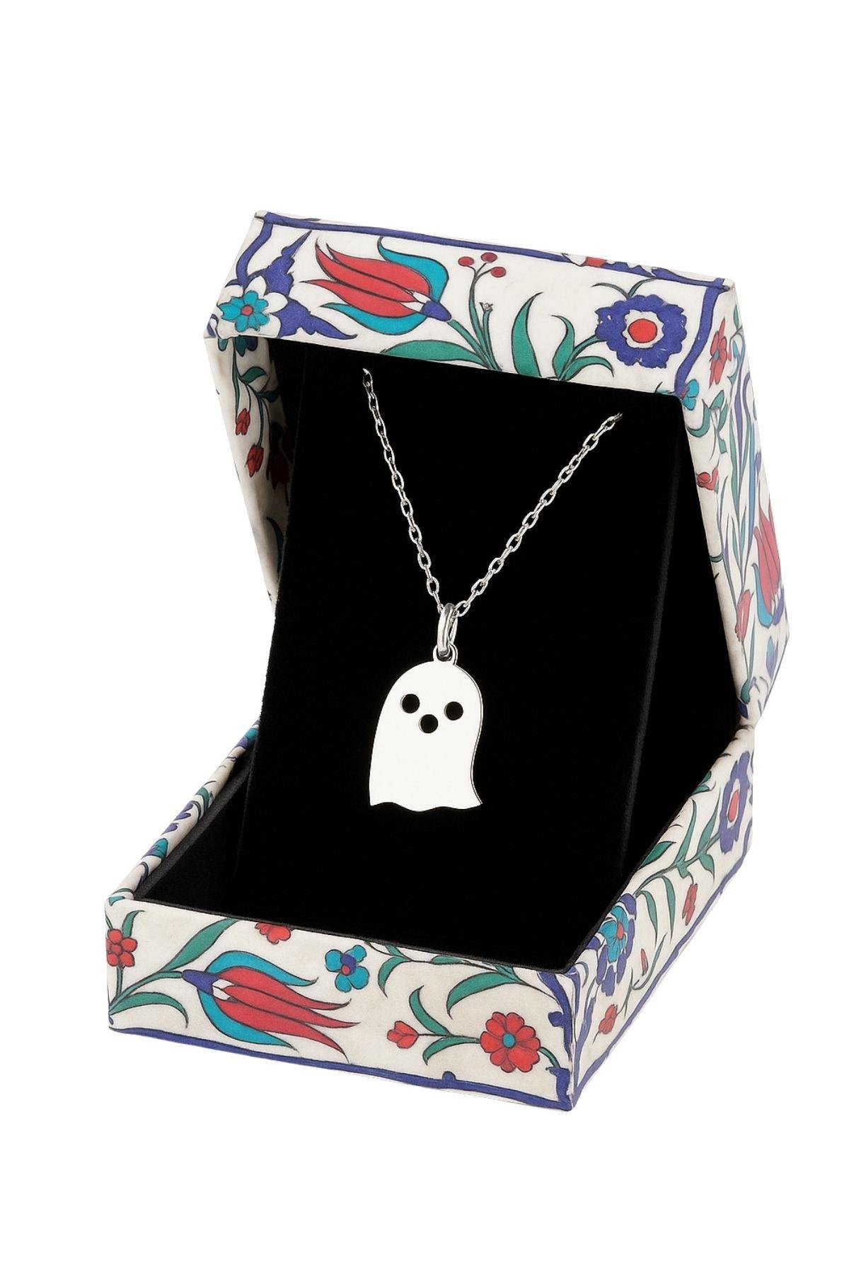 Yeni Yıl Halloween Hayalet 925 Ayar Gümüş Kolye